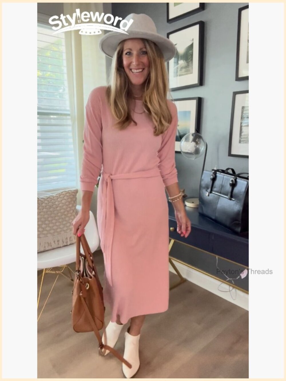Lightweight Ribbed Knitted Midi Dress with Belt - Picture 6 of 7